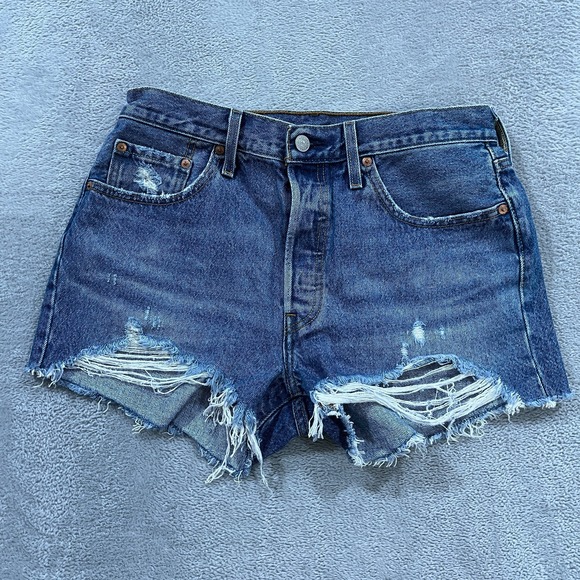 Levi's Premium 501xx Shorts Womens 29 Cut Off Denim Blue Button‎ Fly Y2K Western